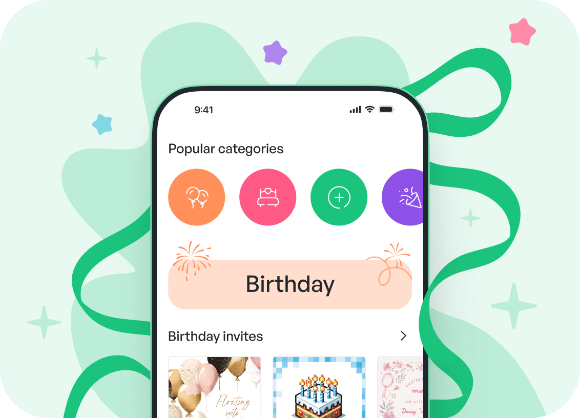 Greetings Island invitation maker app homescreen